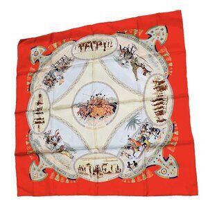 Authentic RARE! Hermes Carre Africa Tribe Vintage 90cm Red Silk Scarf